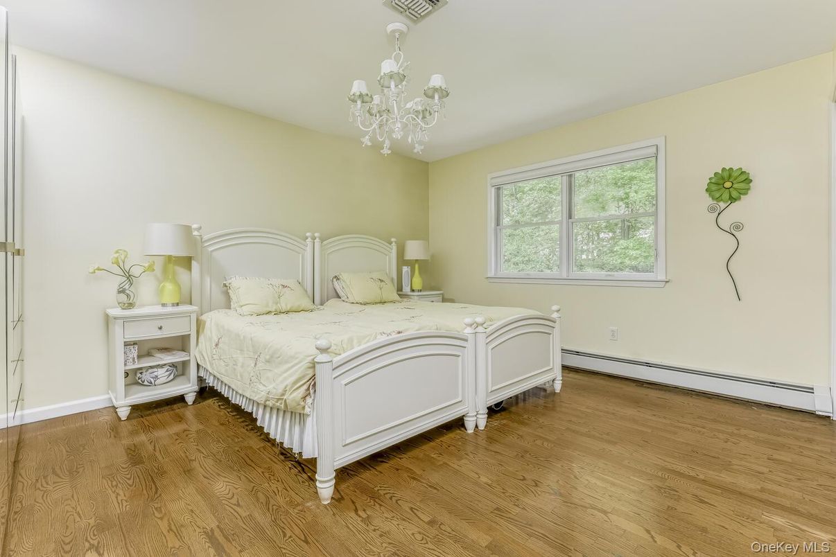 Bedroom, Chandelier, Interior, Wood Texture Flooring