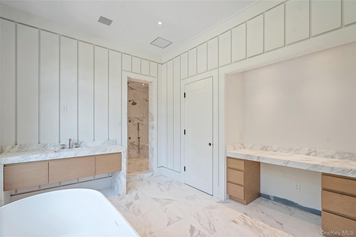 Bathroom, Dual Sink Vanities, Interior, Marble, Recessed Lighting