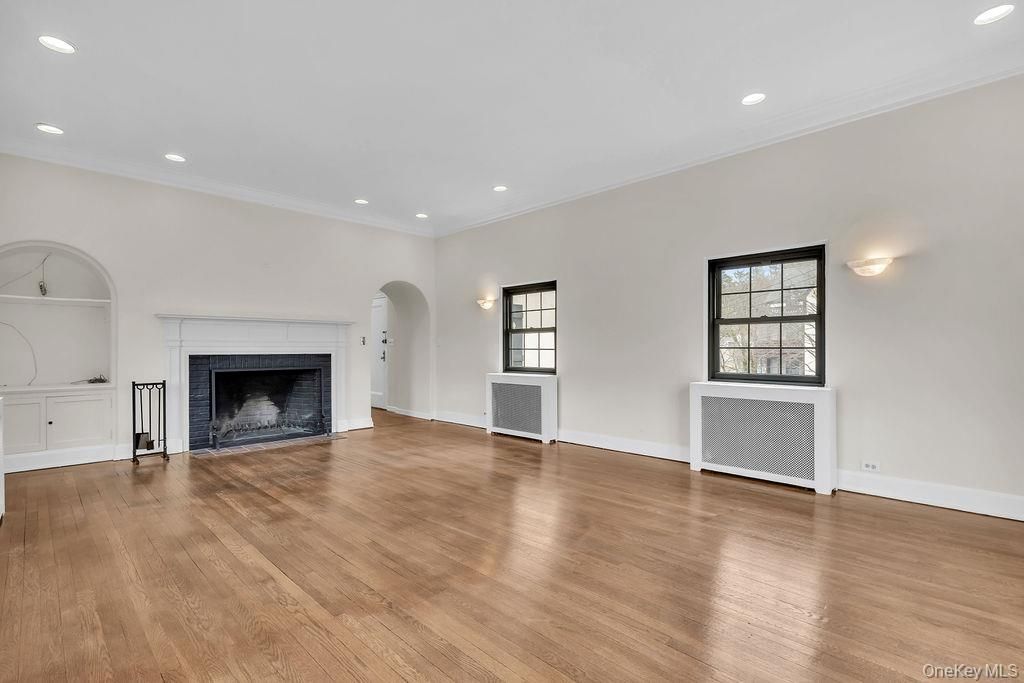 Empty room, Fireplace, Interior, Recessed Lighting, Wood Texture Flooring