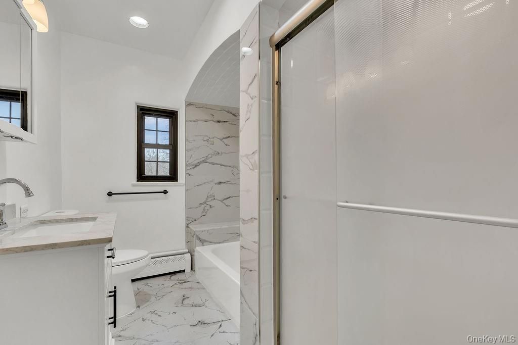 Bathroom, Glass Shower, Interior, Marble, Marble Walls, Recessed Lighting