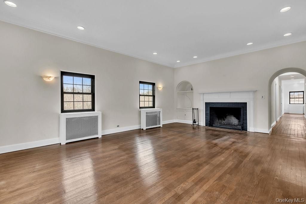 Empty room, Fireplace, Interior, Recessed Lighting, Wood Texture Flooring