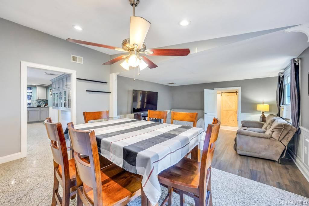 Dining room, Interior, Recessed Lighting, Wood Texture Flooring