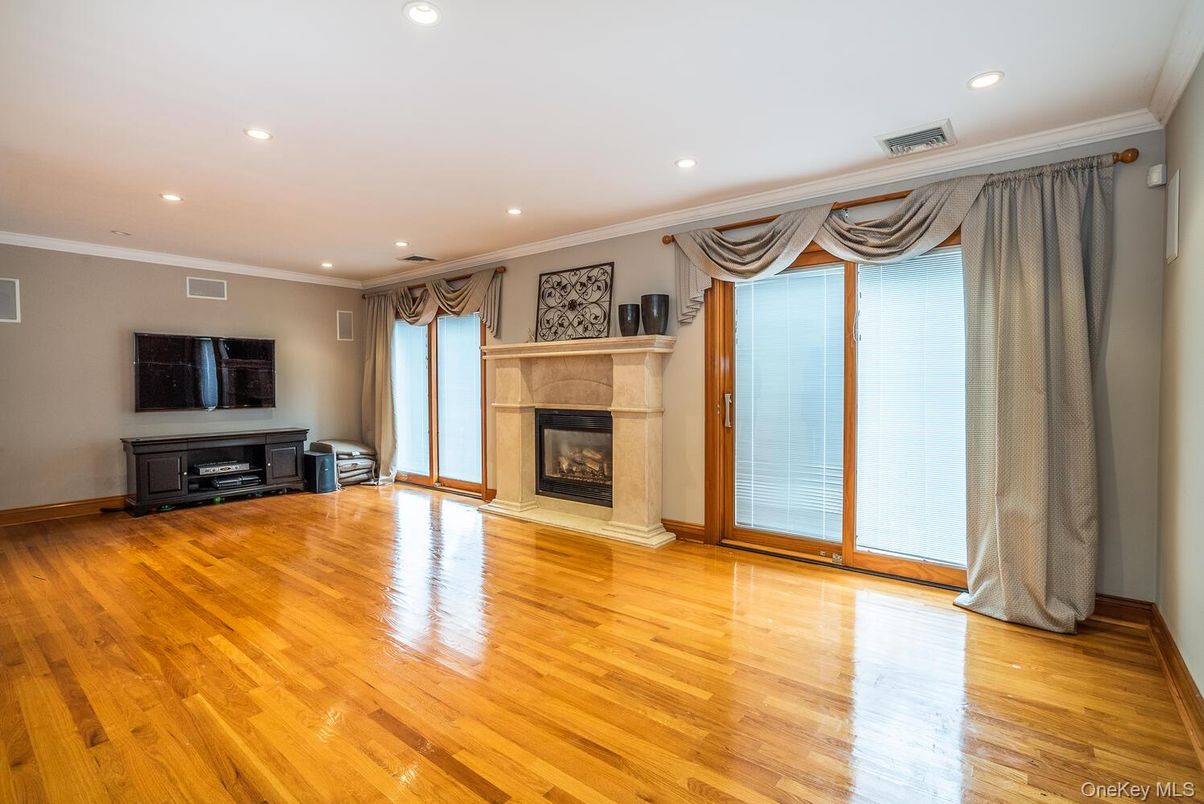 Empty room, Fireplace, Interior, Recessed Lighting, Wood Texture Flooring