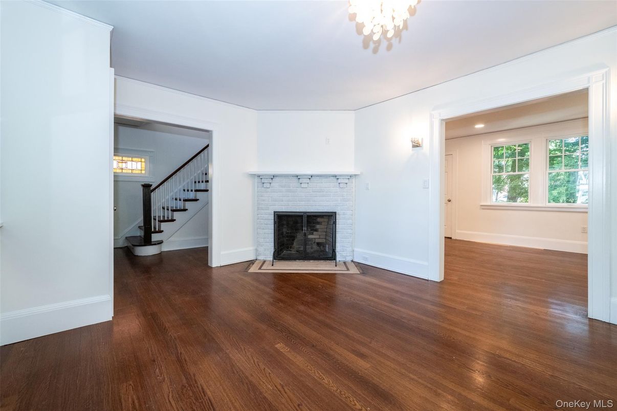 Empty room, Fireplace, Interior, Recessed Lighting, Wood Texture Flooring