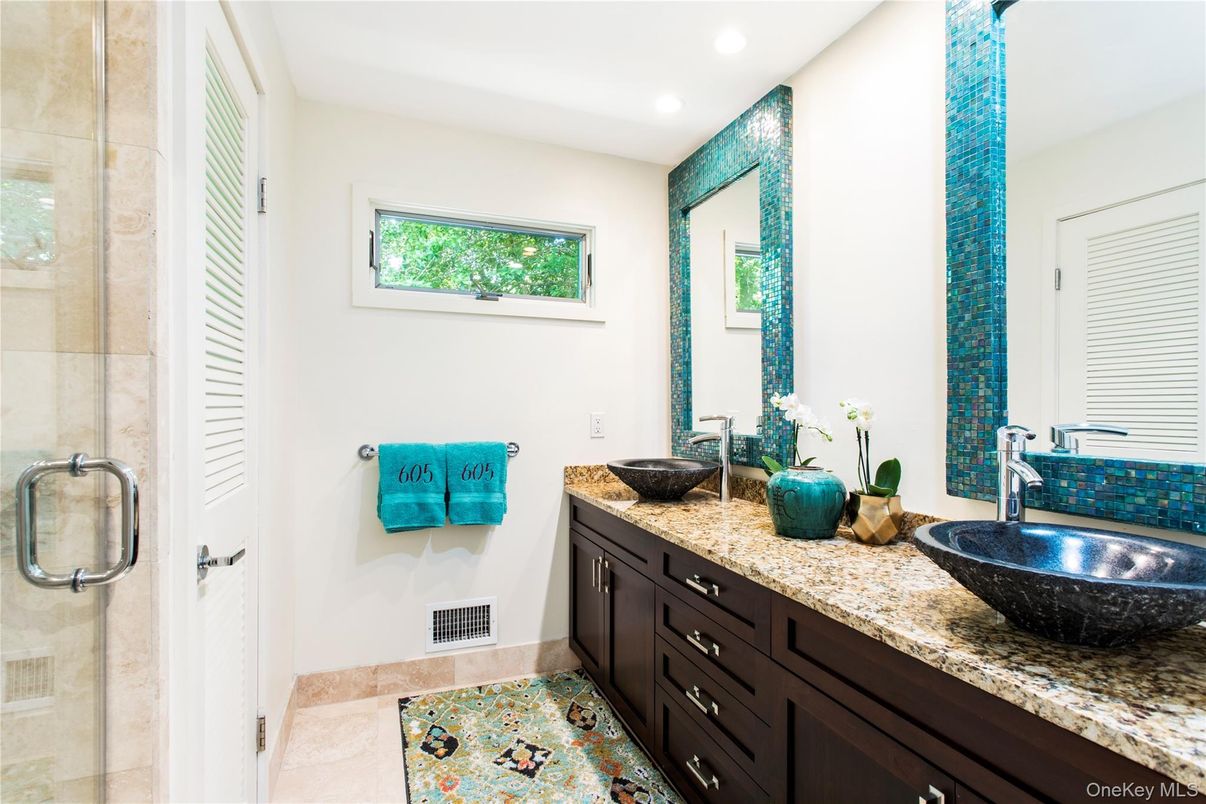 Bathroom, Dual Sink Vanities, Glass Shower, Interior, Recessed Lighting