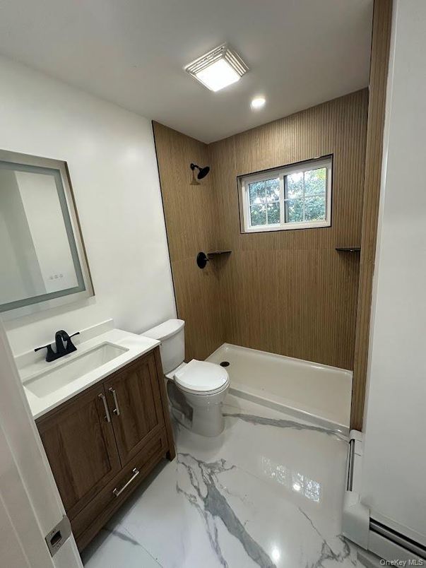 Bathroom, Interior, Marble, Recessed Lighting, Wooden Walls