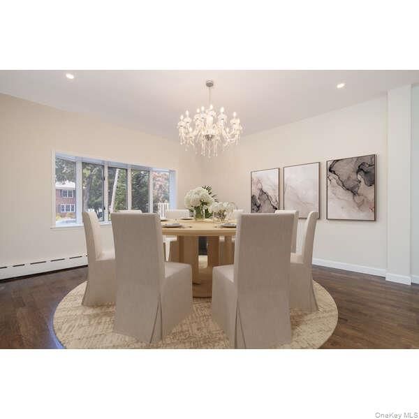 Chandelier, Dining room, Interior, Recessed Lighting, Wood Texture Flooring