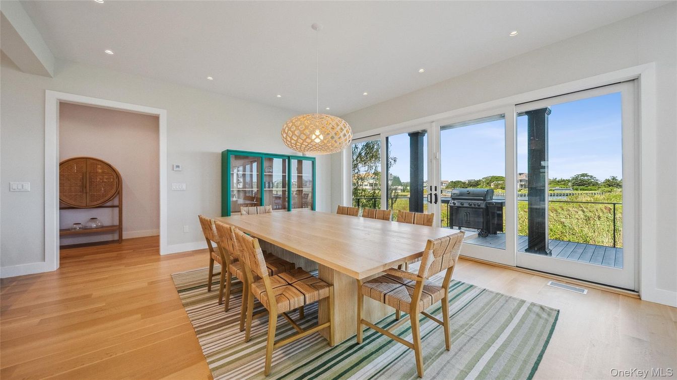 Dining room, Interior, Pendant Lights, Recessed Lighting, Wood Texture Flooring