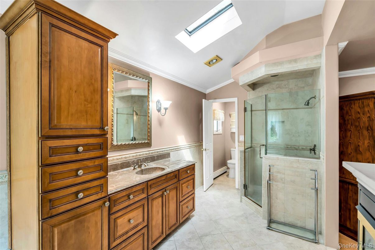 Bathroom, Dual Sink Vanities, Glass Shower, Interior, Marble