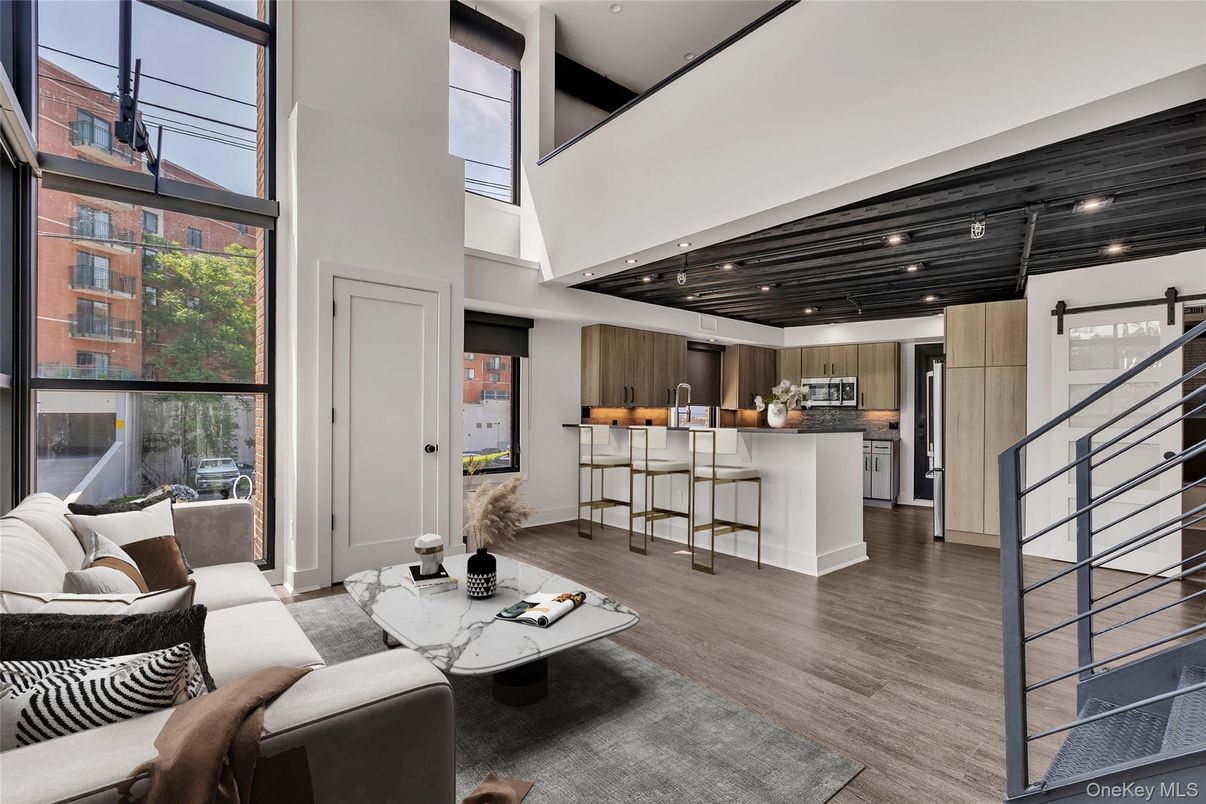 Interior, Kitchen, Living room, Recessed Lighting, Wood Texture Flooring