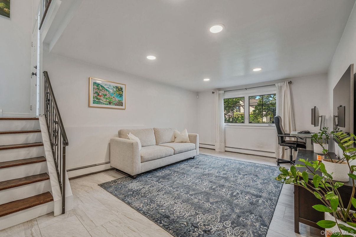 Home Office, Interior, Marble, Recessed Lighting, Wood Texture Flooring