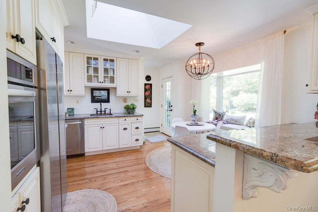 Chandelier, Interior, Kitchen, Stainless Steel Appliances, Wood Texture Flooring