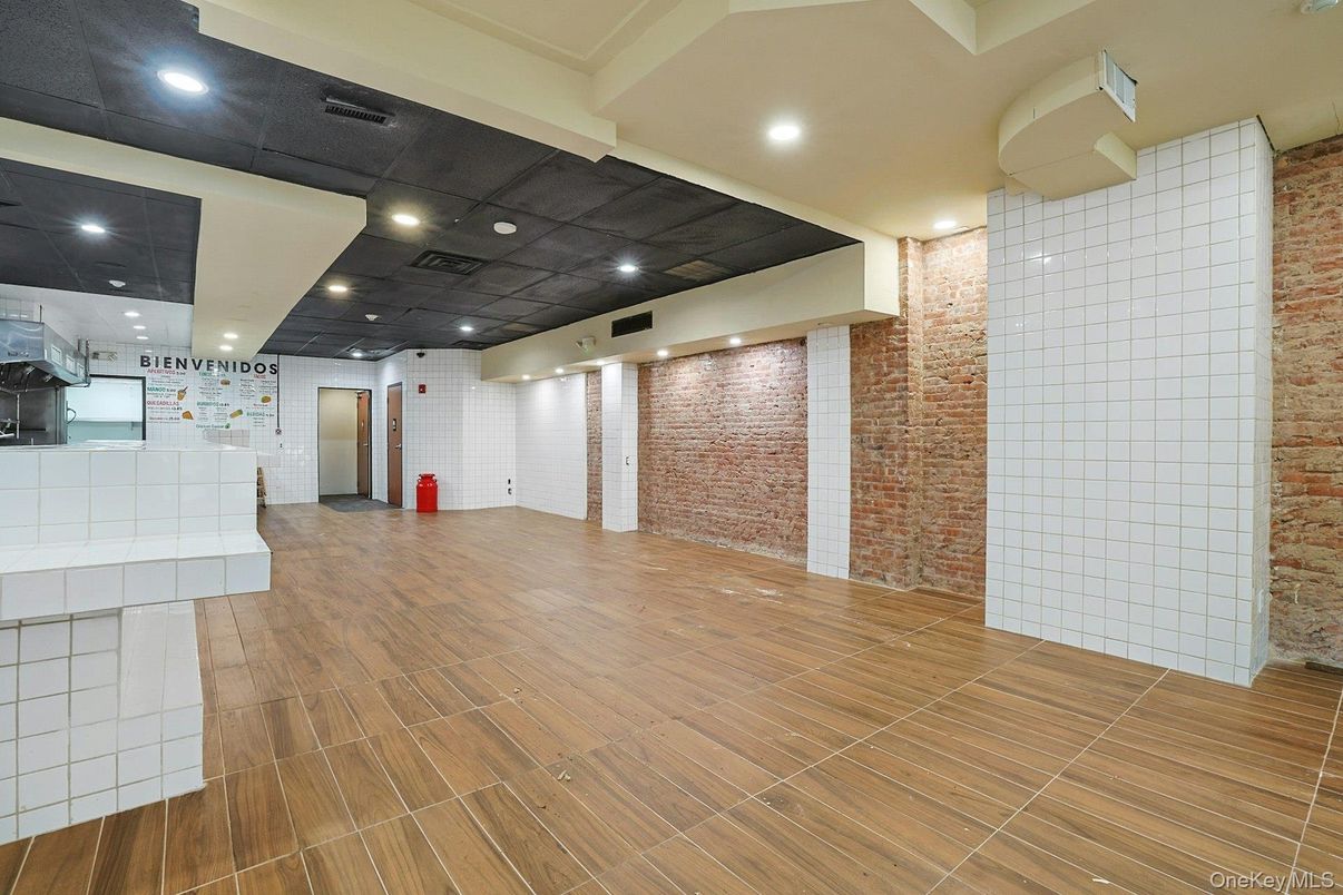 Interior, Recessed Lighting, Stone Walls, Wood Texture Flooring