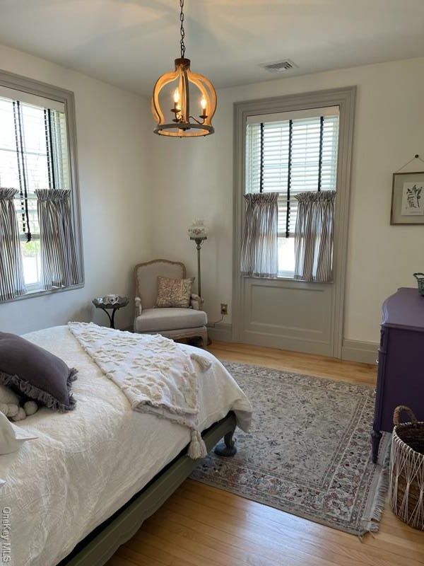 Bedroom, Interior, Pendant Lights, Wood Texture Flooring