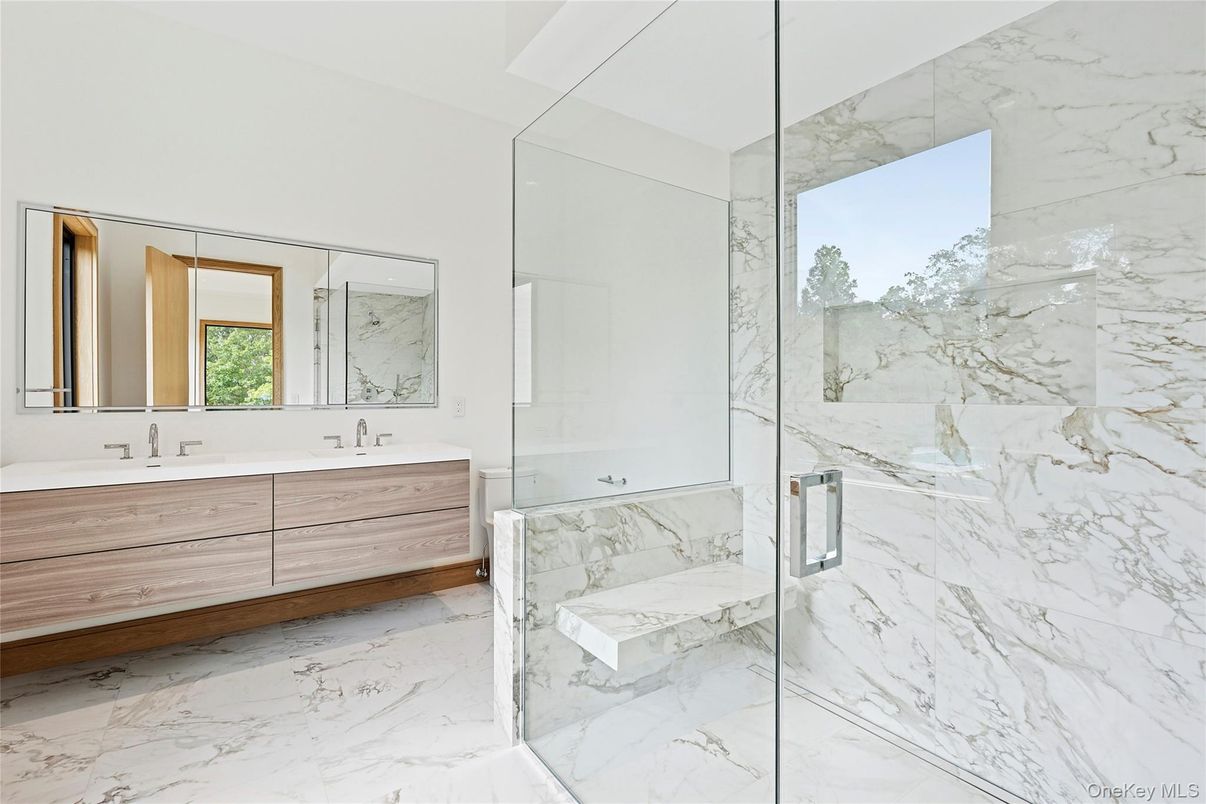 Bathroom, Glass Shower, Interior, Marble, Marble Walls