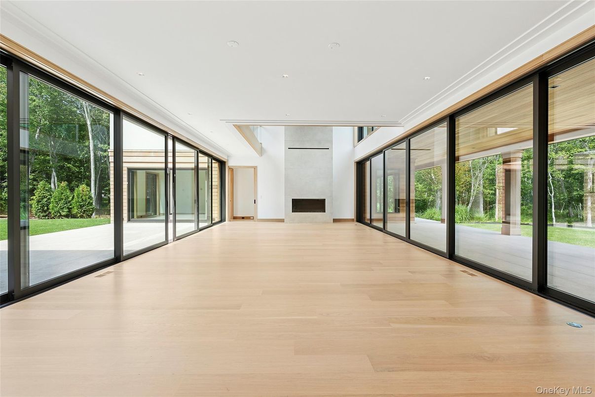 Empty room, Fireplace, Interior, Recessed Lighting, Wood Texture Flooring