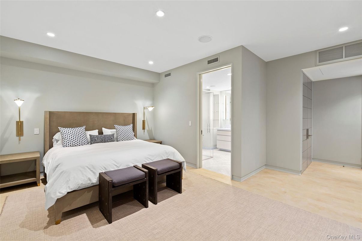 Bedroom, Interior, Recessed Lighting, Wood Texture Flooring