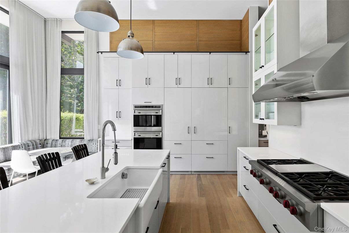Interior, Kitchen, Pendant Lights, Stainless Steel Appliances, Wood Texture Flooring
