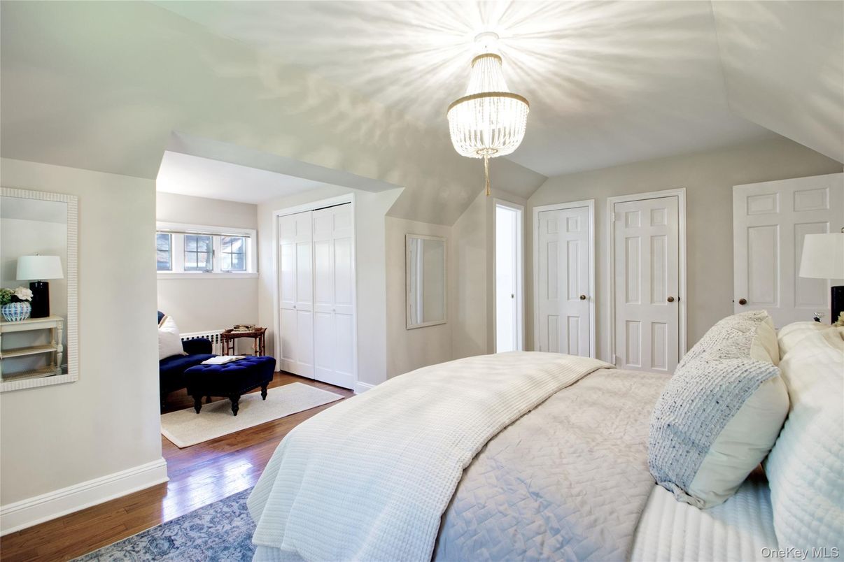 Bedroom, Chandelier, Interior, Wood Texture Flooring