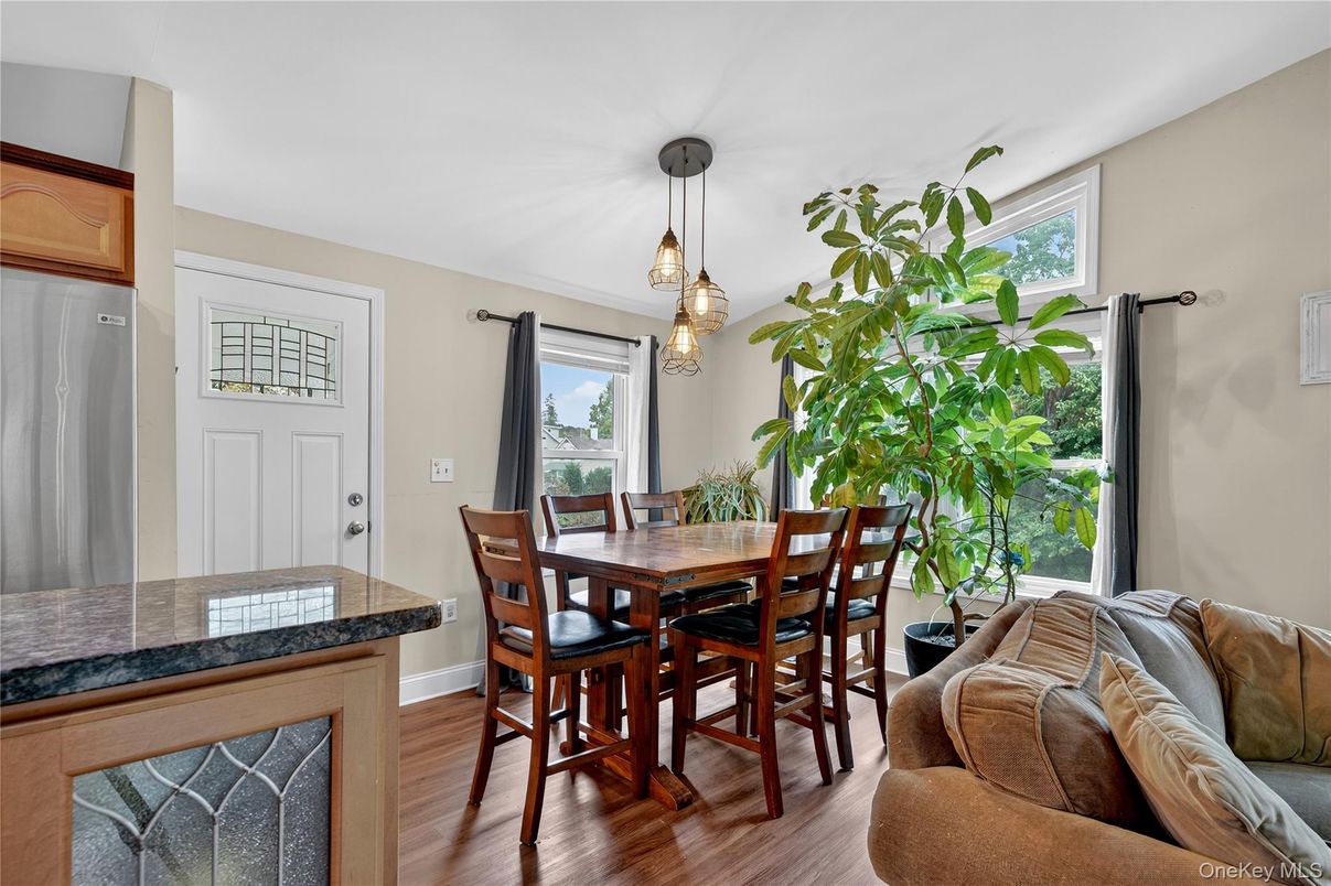 Dining room, Interior, Pendant Lights, Wood Texture Flooring