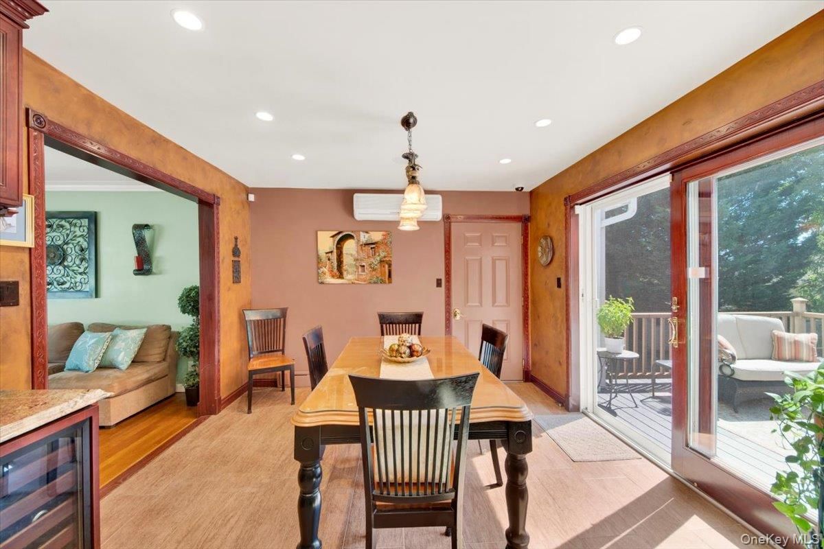 Dining room, Interior, Pendant Lights, Recessed Lighting, Wood Texture Flooring