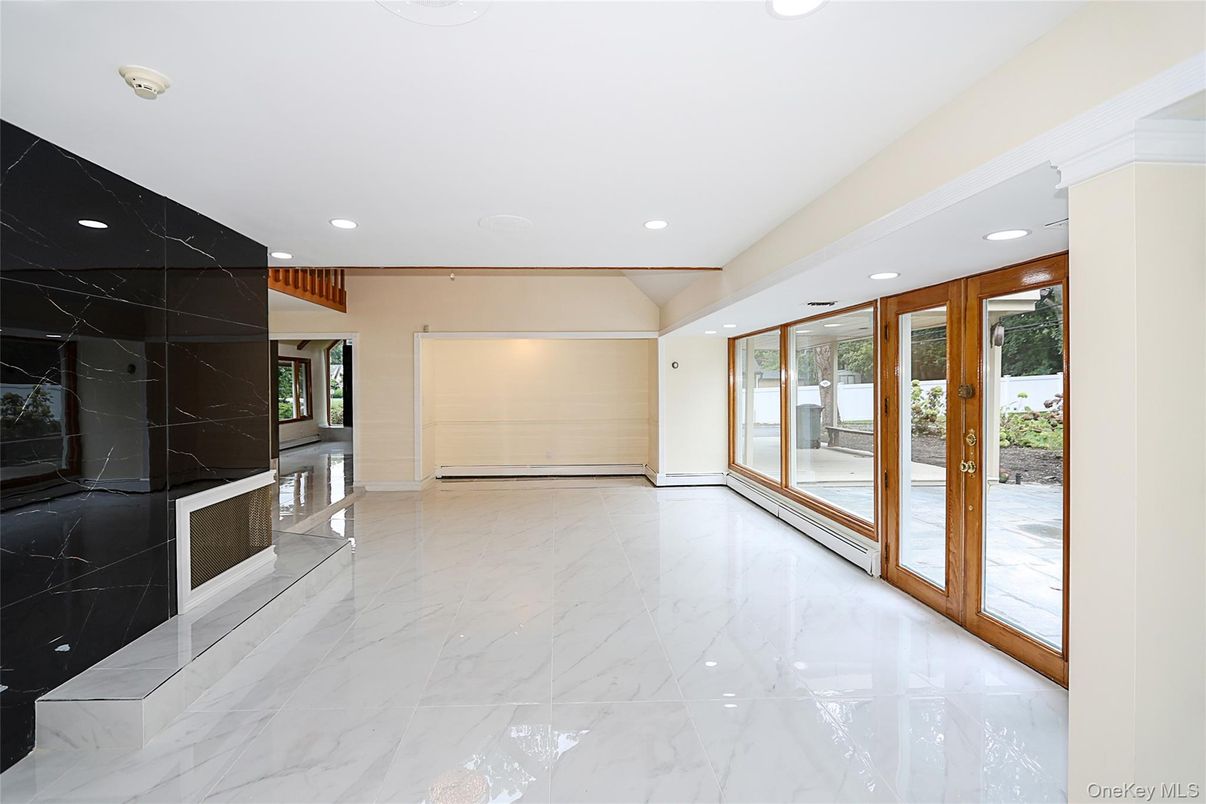 Empty room, Fireplace, Interior, Marble, Marble Walls, Recessed Lighting