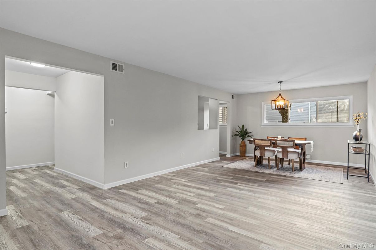Dining room, Interior, Pendant Lights, Wood Texture Flooring