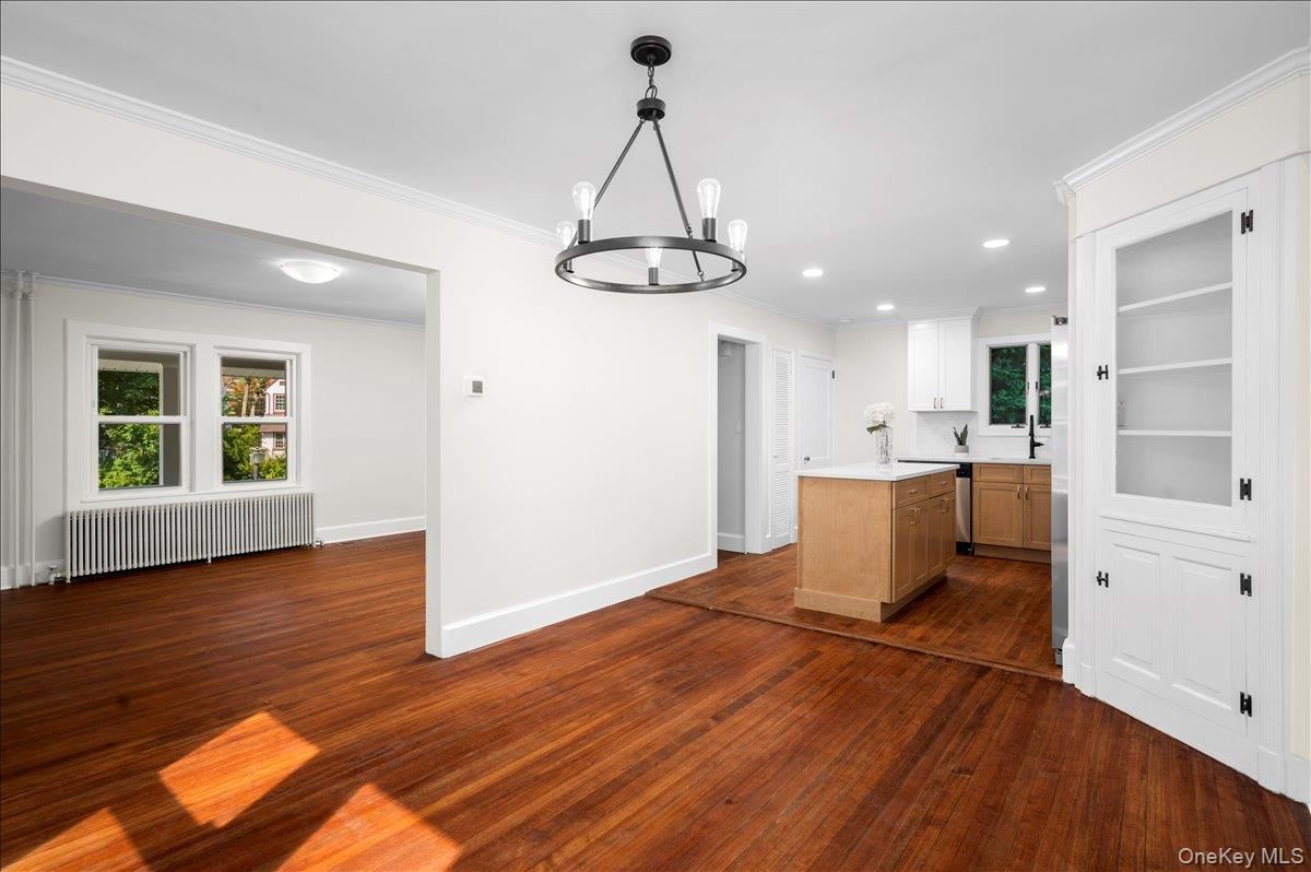 Chandelier, Interior, Kitchen, Pendant Lights, Recessed Lighting, Wood Texture Flooring