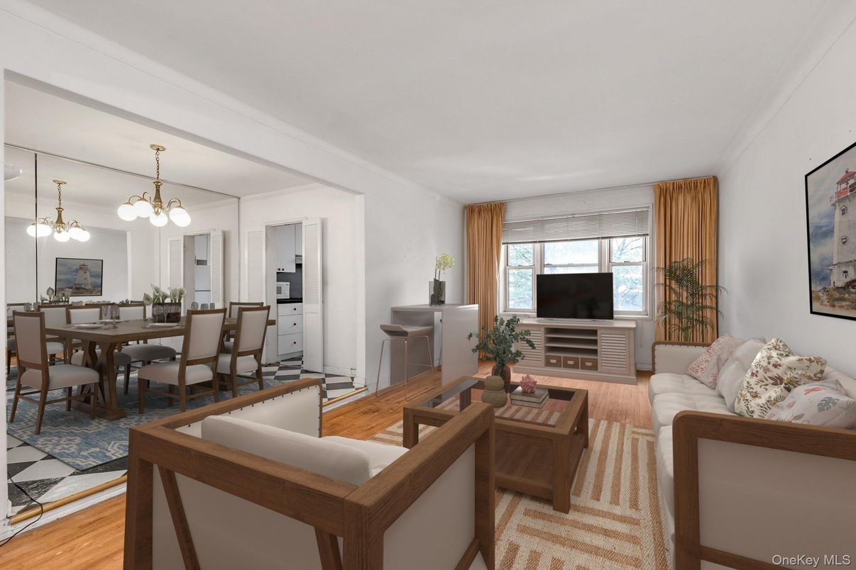 Dining room, Fireplace, Interior, Living room, Pendant Lights, Wood Texture Flooring