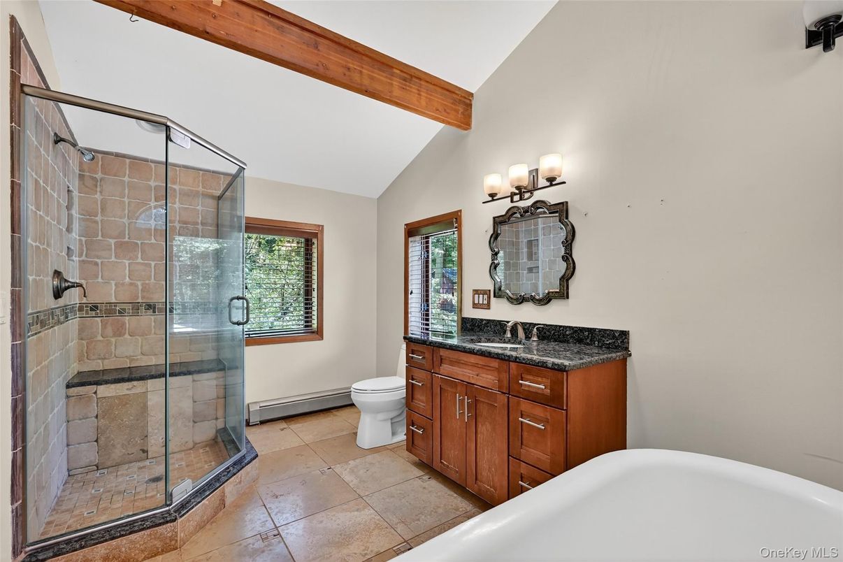 Bathroom, Glass Shower, Interior, Wooden Beams