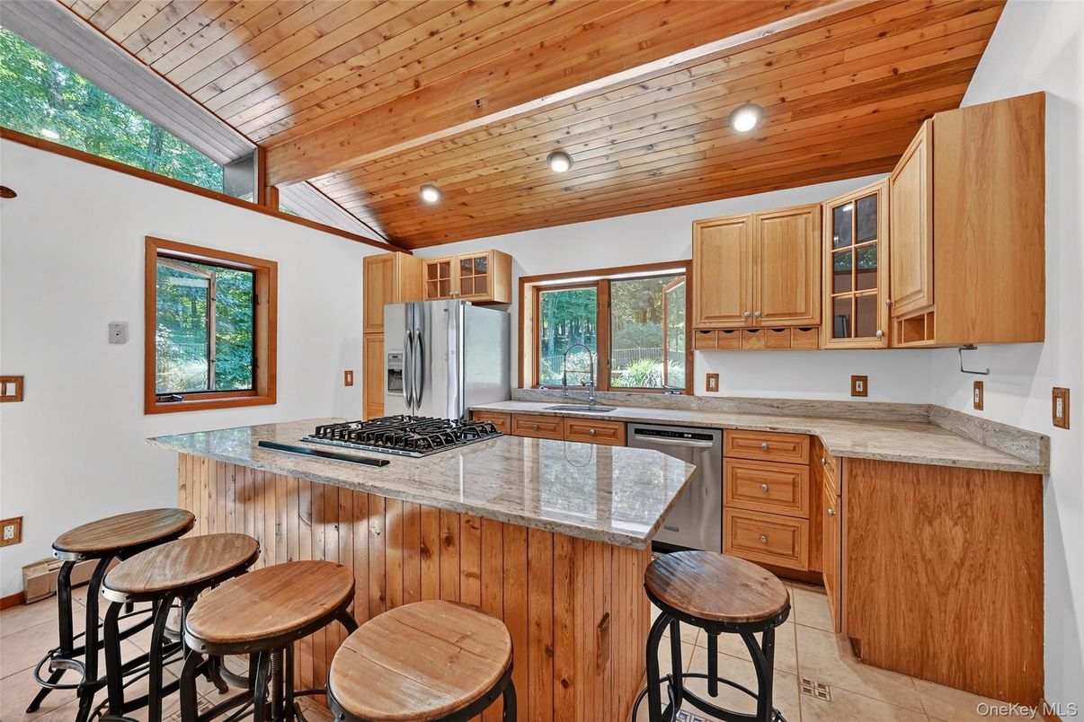 Interior, Kitchen, Recessed Lighting, Stainless Steel Appliances, Wooden Ceilings