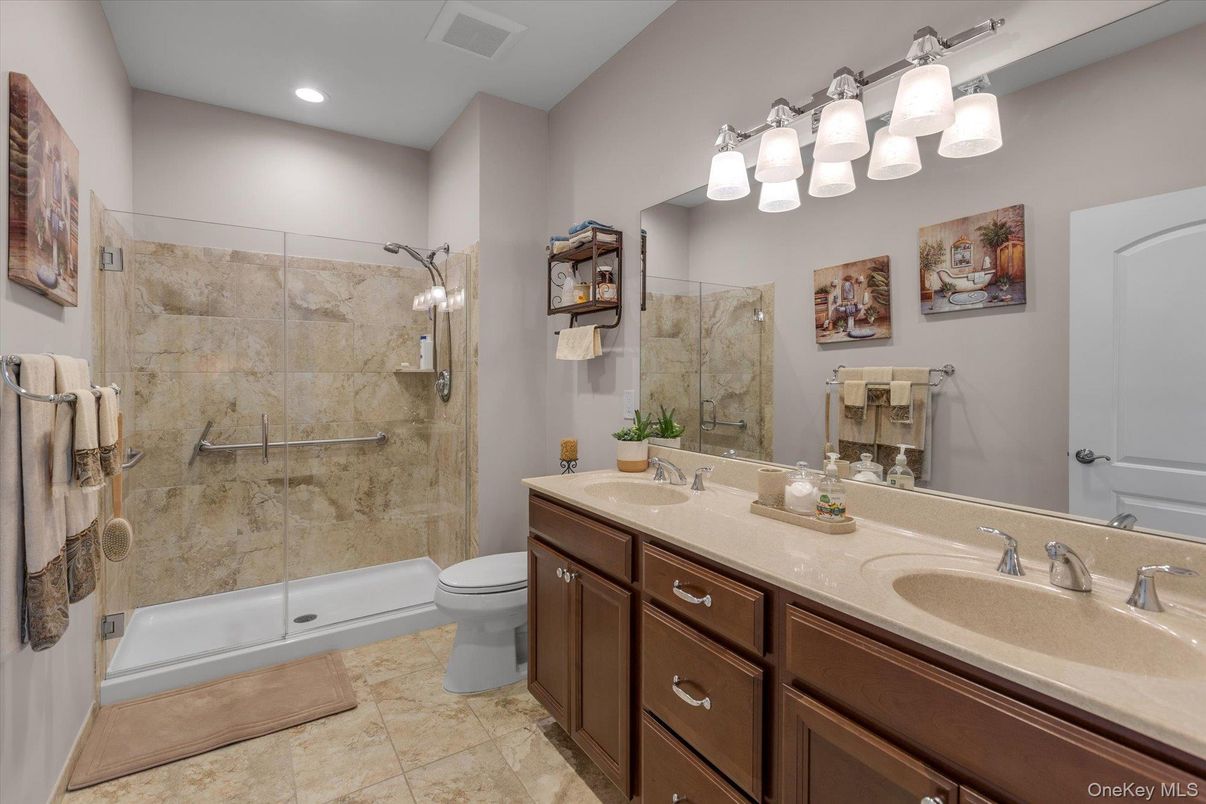 Bathroom, Dual Sink Vanities, Glass Shower, Interior, Recessed Lighting