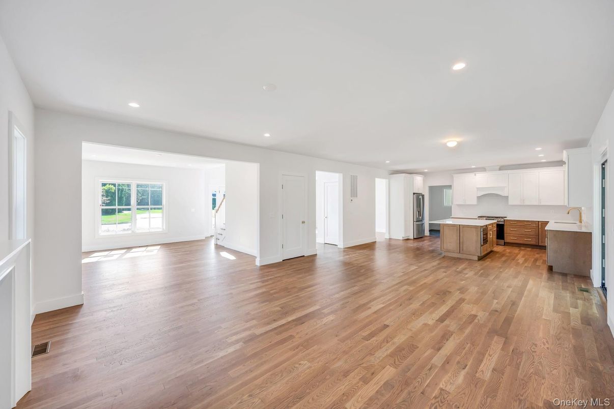 Empty room, Interior, Kitchen, Recessed Lighting, Wood Texture Flooring