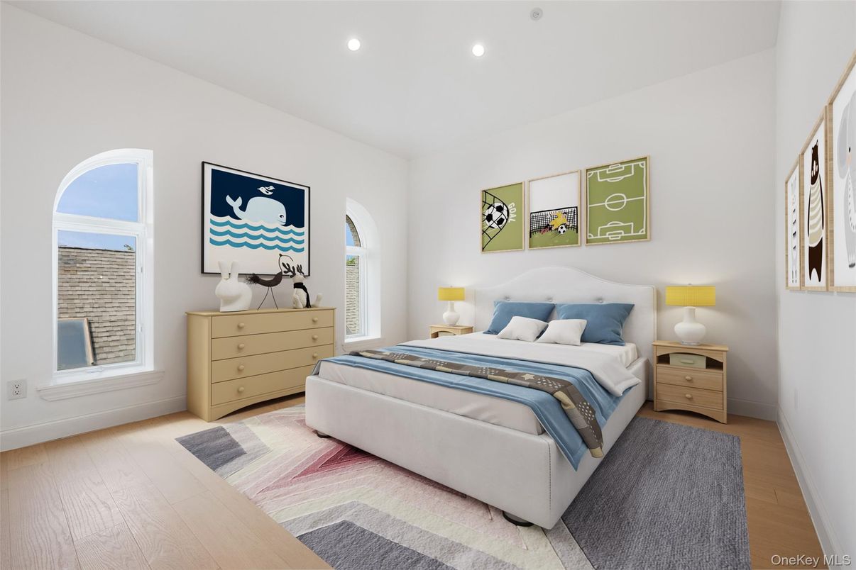 Bedroom, Interior, Recessed Lighting, Wood Texture Flooring