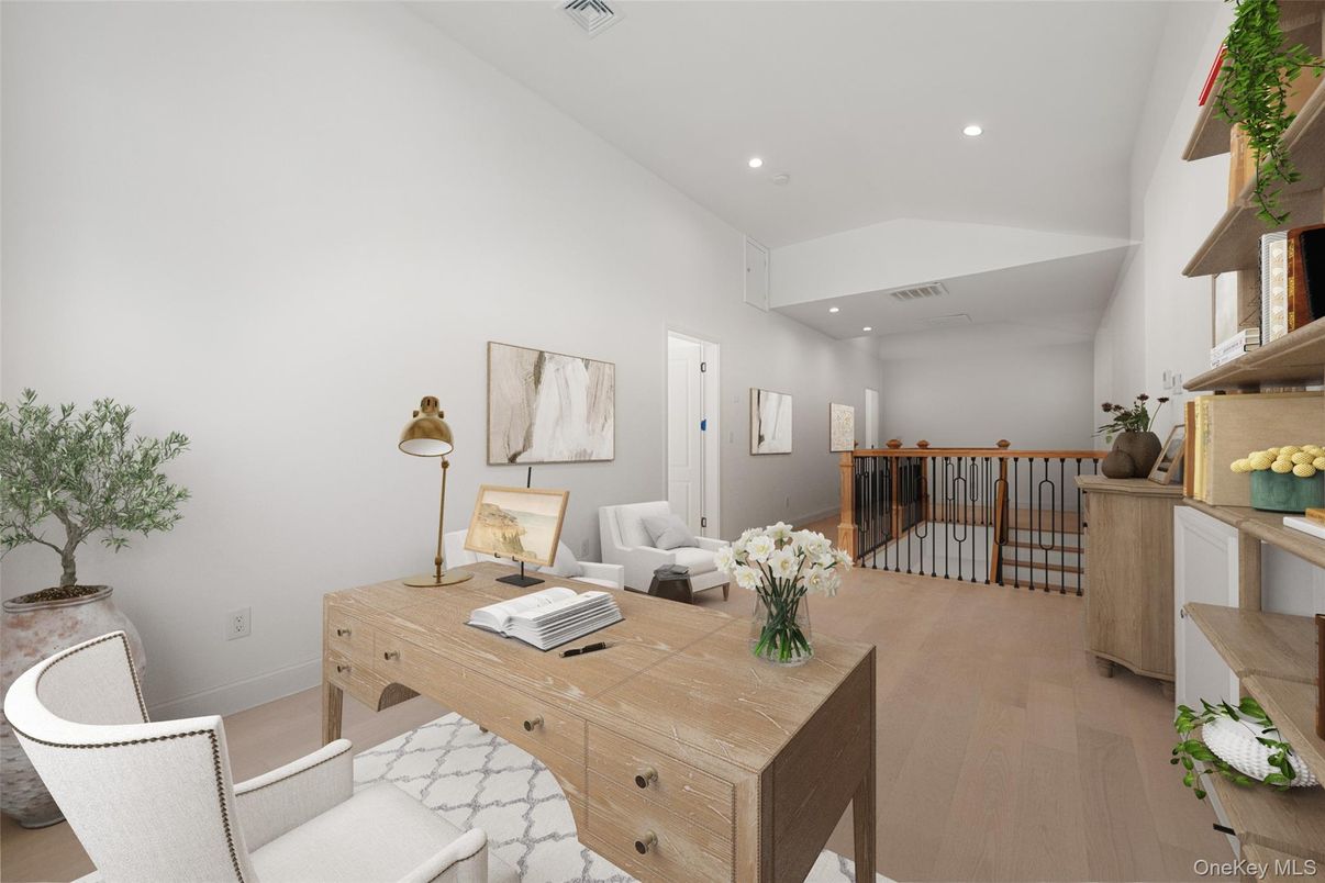 Home Office, Interior, Recessed Lighting, Wood Texture Flooring