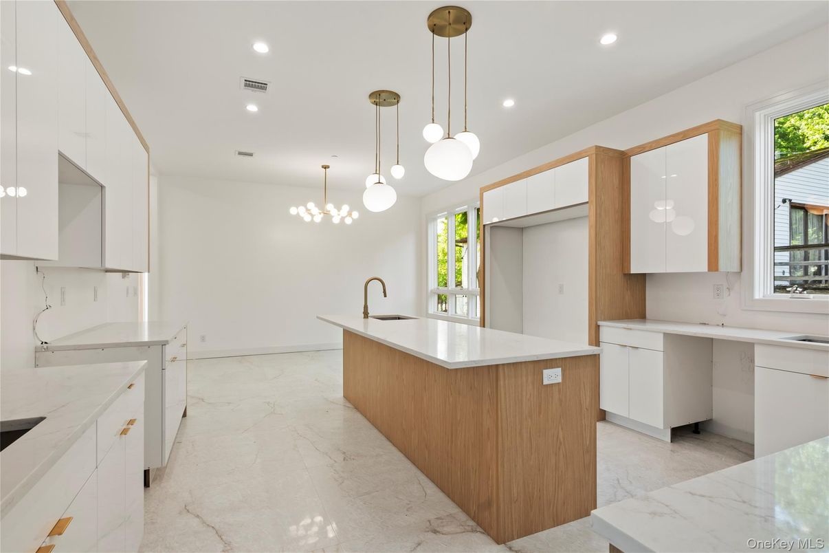 Interior, Kitchen, Marble, Pendant Lights, Recessed Lighting