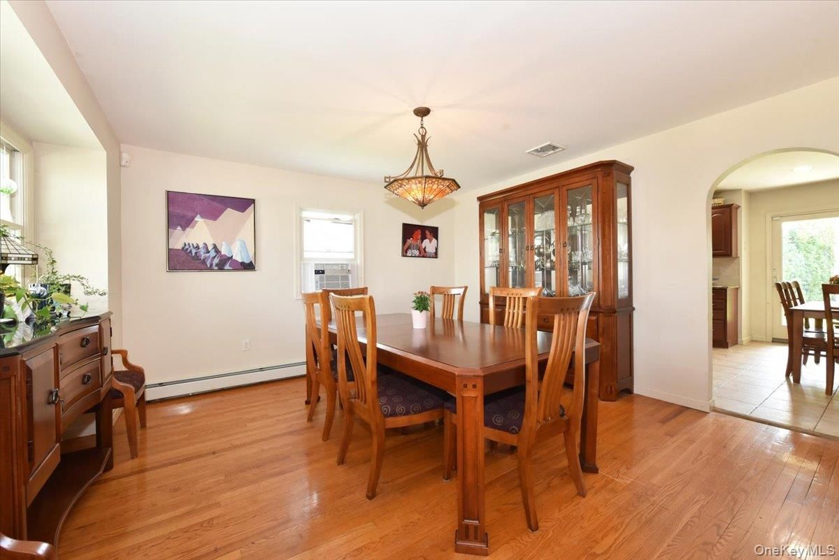 Dining room, Interior, Pendant Lights, Wood Texture Flooring