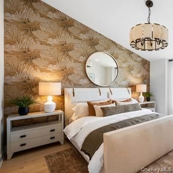 Bedroom, Chandelier, Interior, Pendant Lights, Wood Texture Flooring