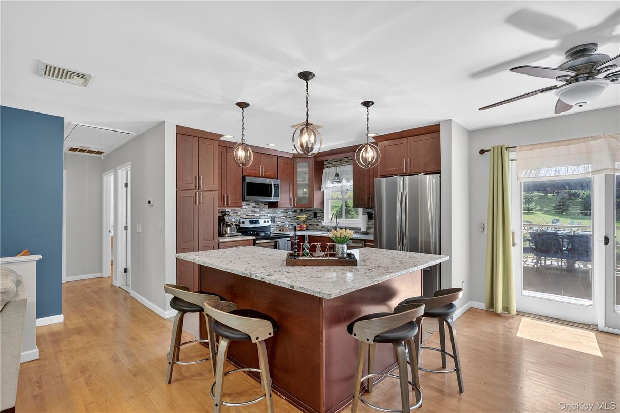 Interior, Kitchen, Pendant Lights, Stainless Steel Appliances, Wood Texture Flooring
