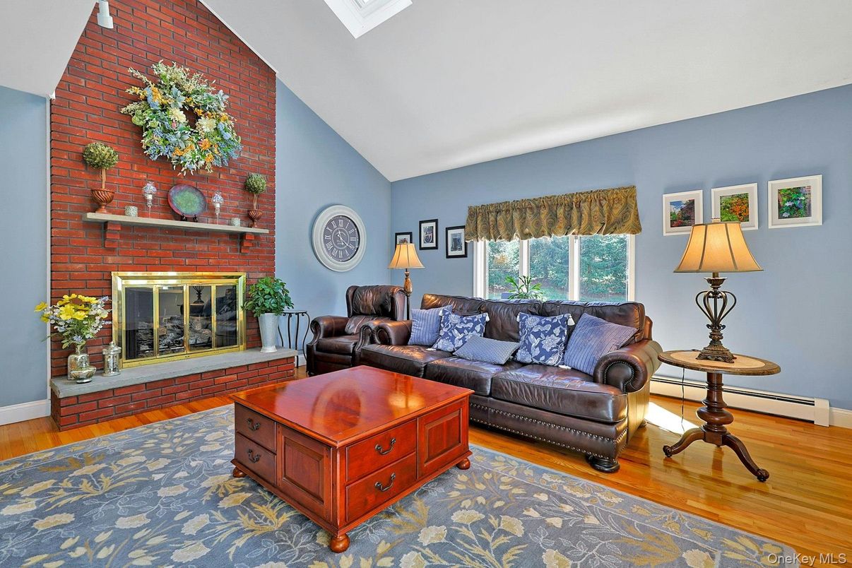 Fireplace, Interior, Living room, Stone Walls, Wood Texture Flooring