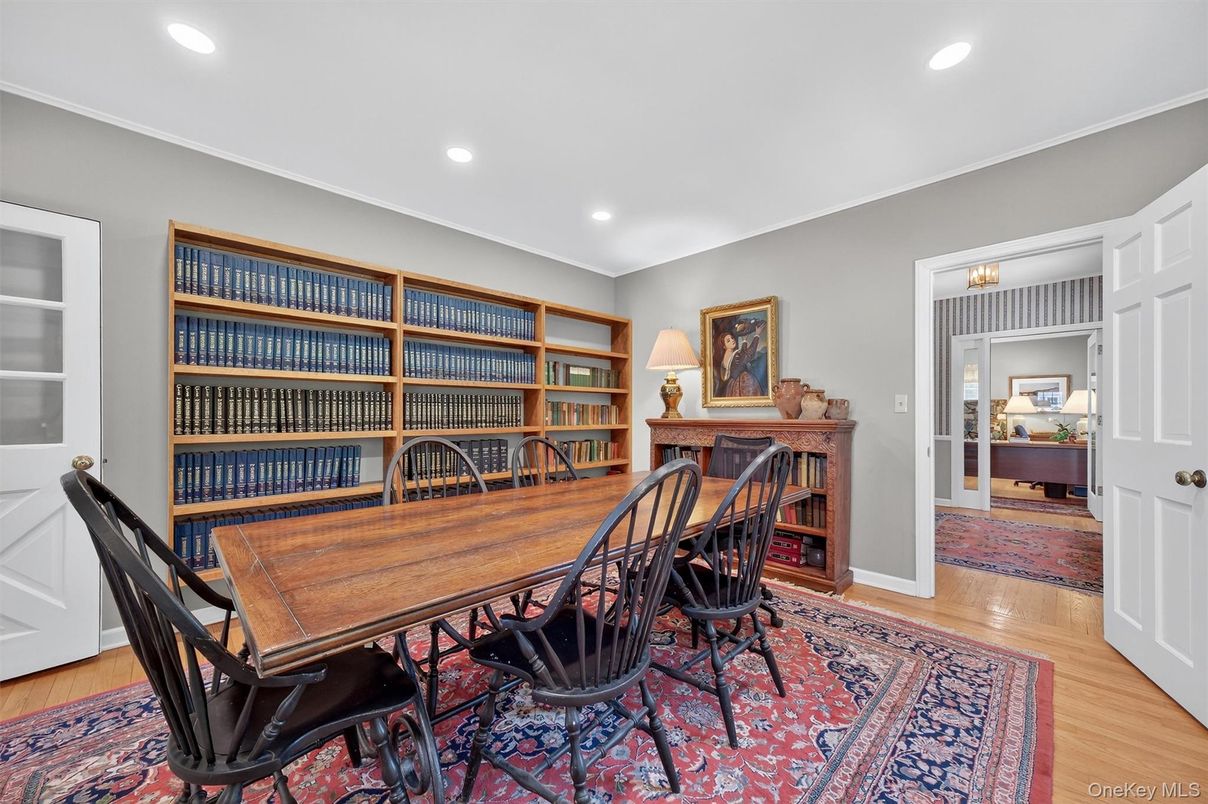 Dining room, Interior, Recessed Lighting, Wood Texture Flooring