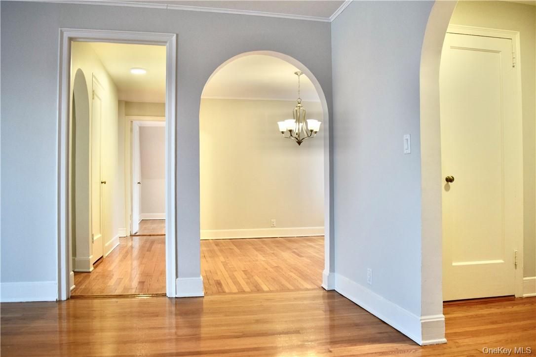 Chandelier, Empty room, Interior, Recessed Lighting, Wood Texture Flooring