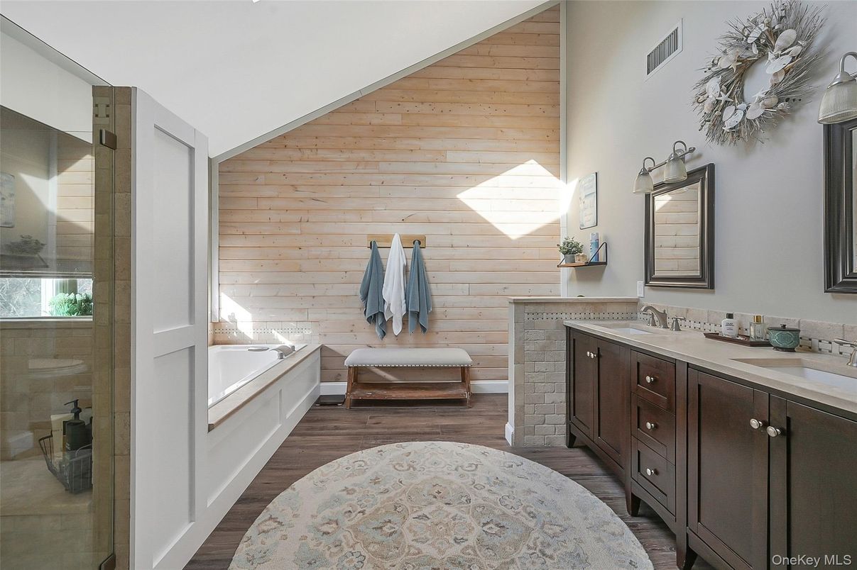 Bathroom, Interior, Wood Texture Flooring, Wooden Walls