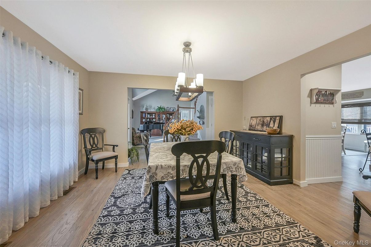 Dining room, Interior, Pendant Lights, Wood Texture Flooring