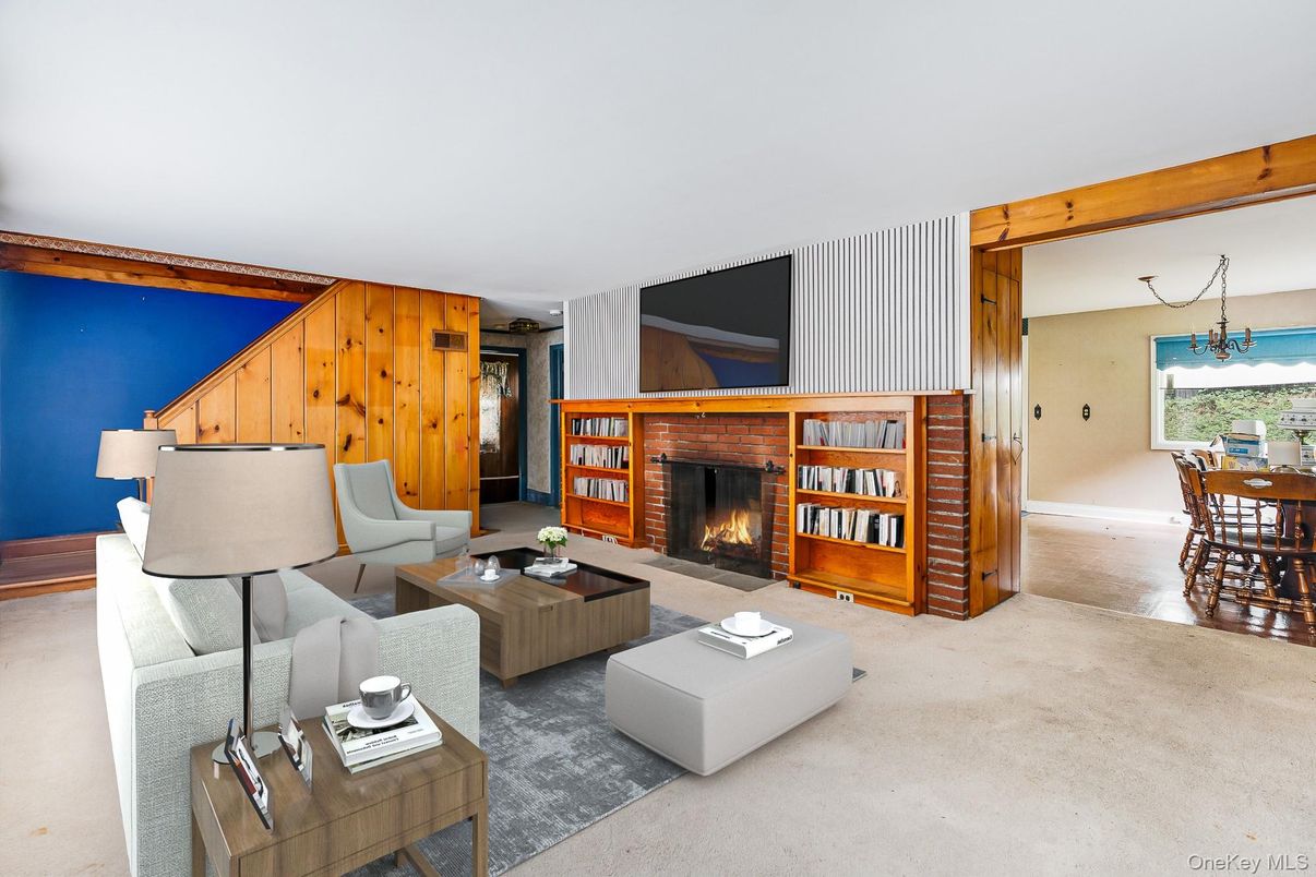 Dining room, Fireplace, Interior, Living room, Wooden Beams, Wooden Walls