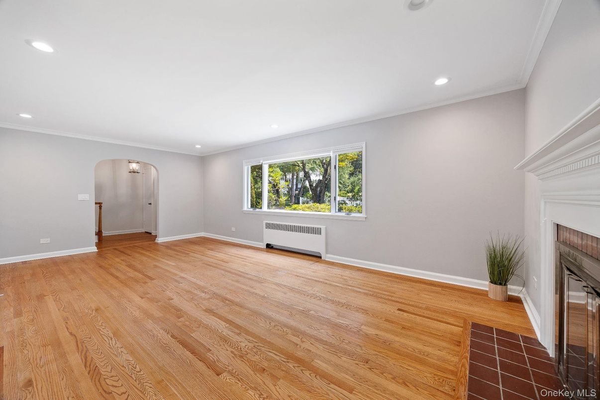 Empty room, Fireplace, Interior, Recessed Lighting, Wood Texture Flooring