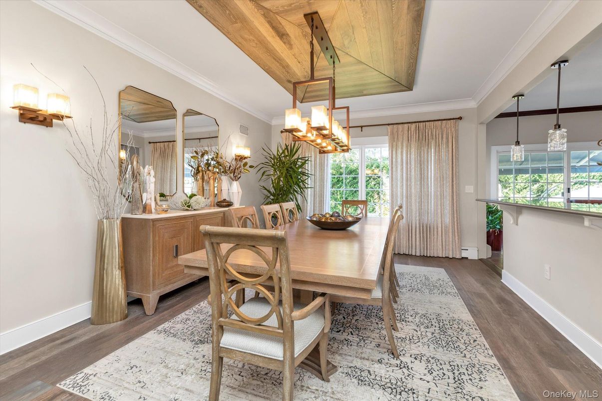 Chandelier, Dining room, Interior, Pendant Lights, Wooden Ceilings, Wood Texture Flooring