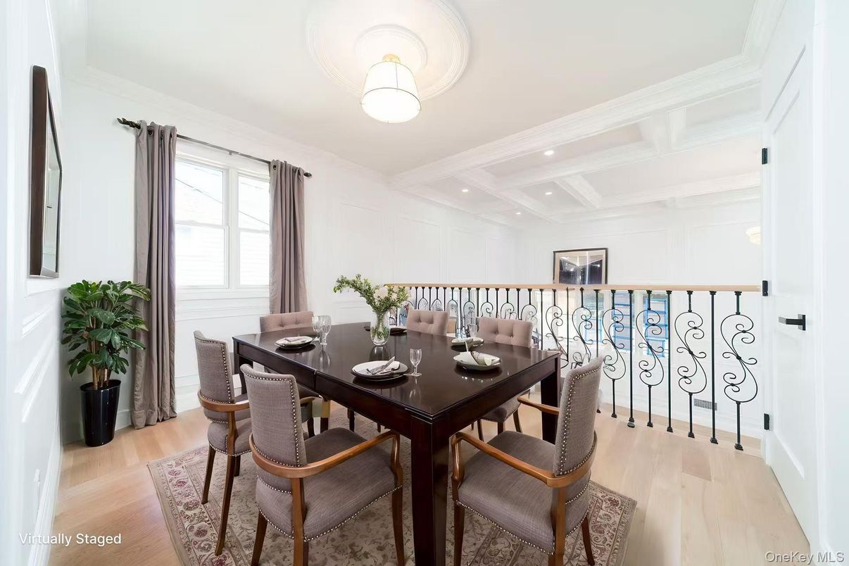 Dining room, Interior, Recessed Lighting, Wood Texture Flooring