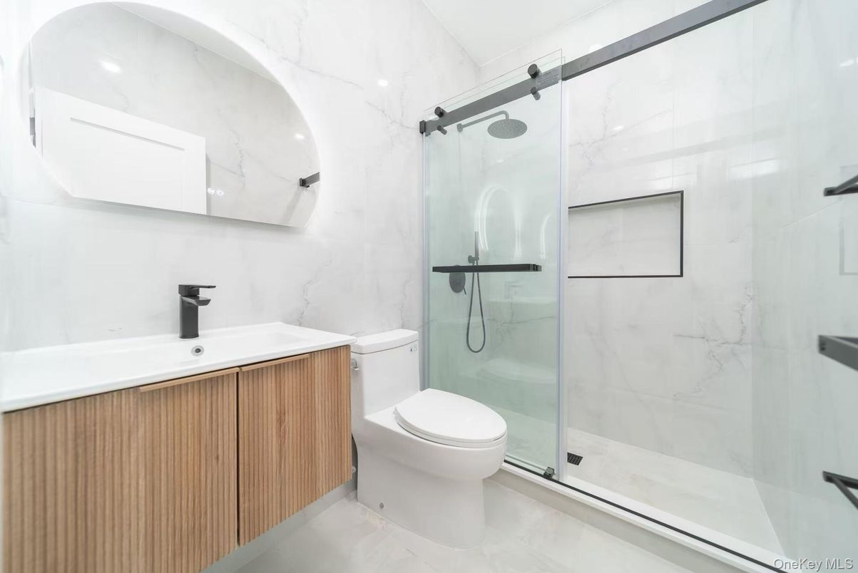 Bathroom, Glass Shower, Interior, Marble Walls, Recessed Lighting