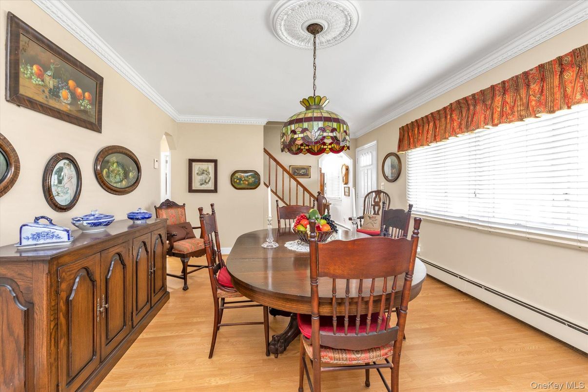 Dining room, Interior, Pendant Lights, Wood Texture Flooring